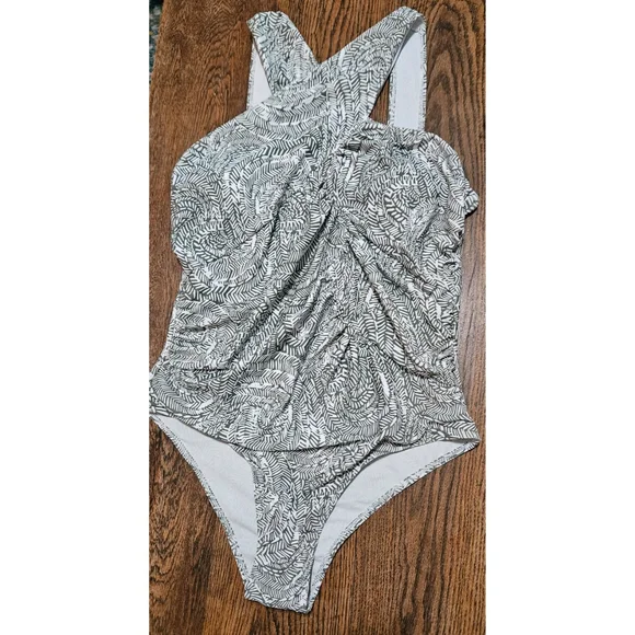 SeaFancy Monochrome Cross-Front One Piece Swimsuit, L, NWT✔️ - Picture 2 of 4